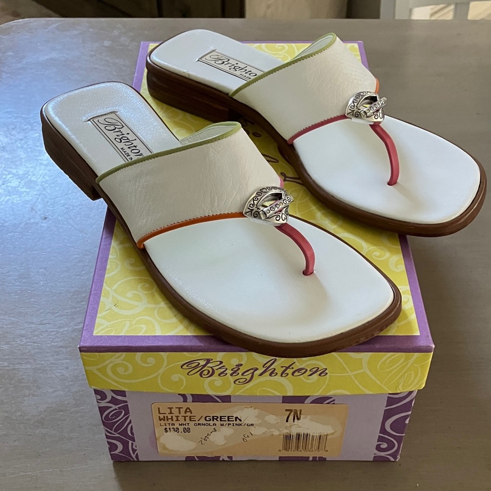 Brighton Women's Lita White/ Pink /Green Sandals Size 7N - Picture 1 of 10